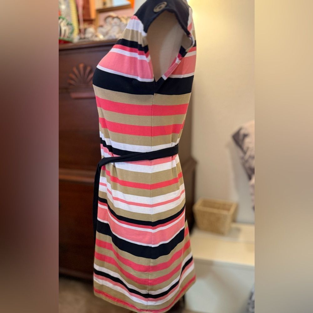 Allison Brittney Striped Midi Dress in Pink, Navy and Tan - Picture 2 of 10